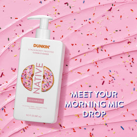 Native Strawberry Frosted close on pump and label highlighting clean-ingredient benefit