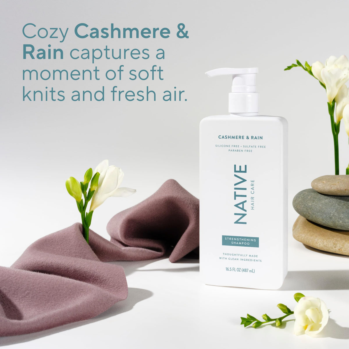 Native strengthening shampoo plant oils close-up showcasing nourishing, clean ingredients