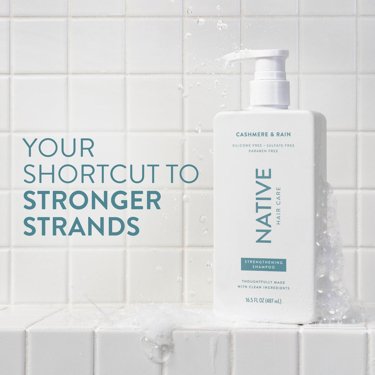 Native strengthening shampoo pump dispensing product for easy, mess-free use