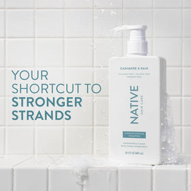 Native strengthening shampoo pump dispensing product for easy, mess-free use