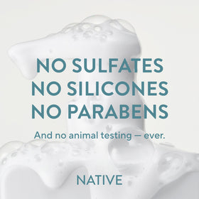 Native strengthening shampoo beside a 16.5 fl oz comparison to show scale