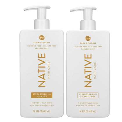 Native bottle front view showing Sugar Cookie conditioner and festive design benefit: clear product identity