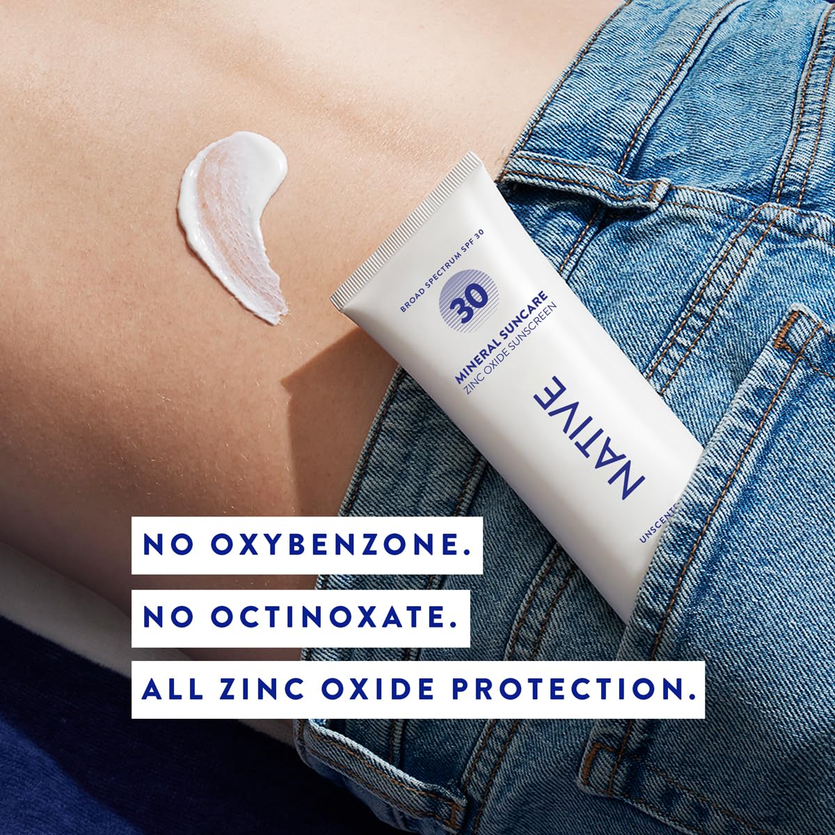 Native product label highlighting zinc oxide active ingredient benefit