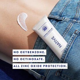 Native product label highlighting zinc oxide active ingredient benefit