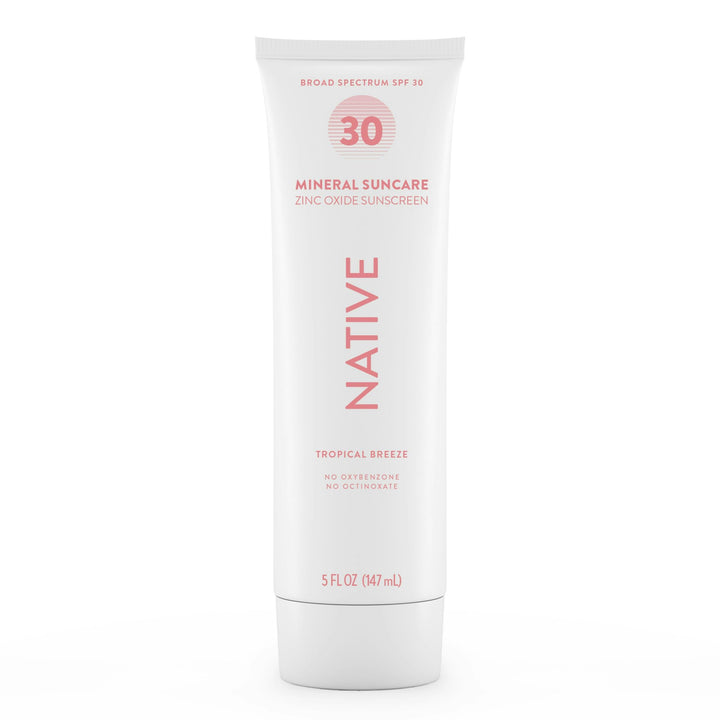 Native front packaging showing SPF 30 and tropical scent for clear protection