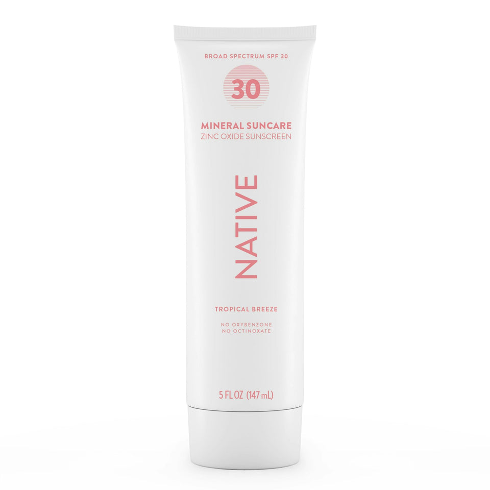 Native front packaging showing SPF 30 and tropical scent for clear protection