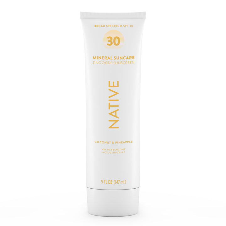 Native sunscreen front tube showing pineapple and coconut scent and protection