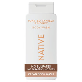 Native front packaging showing toasted vanilla honey scent and 18 oz size benefit