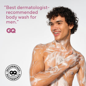 Native pump dispensing body wash in shower, showing easy application and family-friendly use
