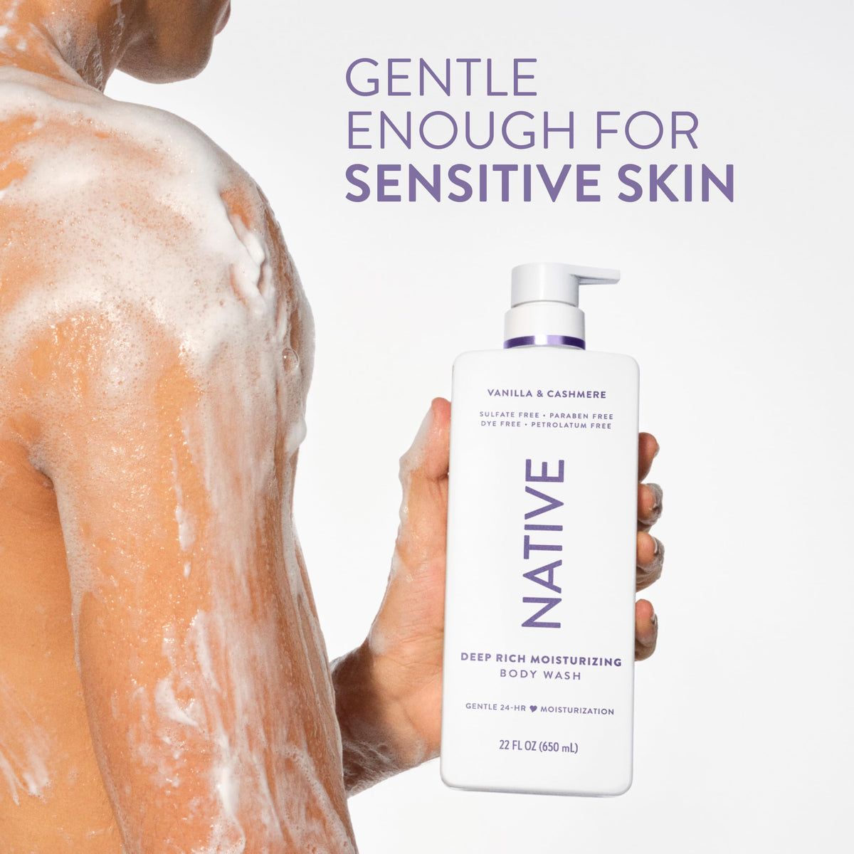 Native label close-up showing ingredients and clean-beauty claims