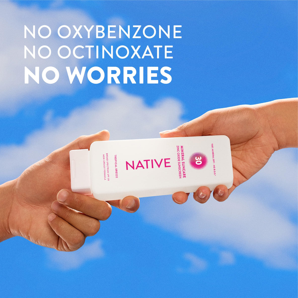 Native lotion texture close-up showing smooth zinc oxide blend for quick absorption