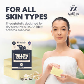 Natrulo soap on bathroom shelf lifestyle showing soothing daily routine