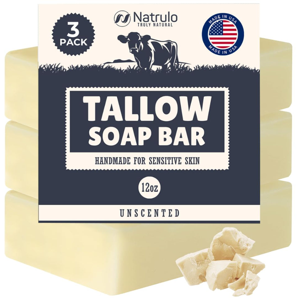 Natrulo front packaging showing clean unscented tallow bar and benefits