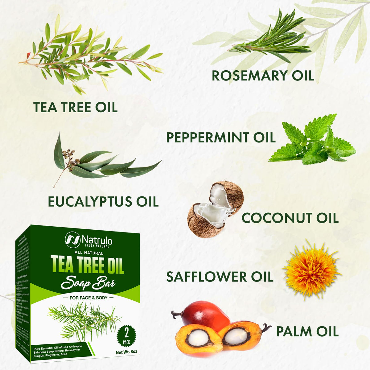Natrulo product label listing tea tree and essential oils for ingredient transparency