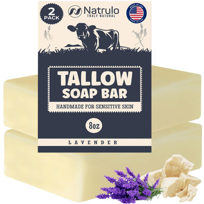Natrulo lavender tallow bar front packaging shows natural benefits
