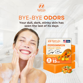 Natrulo persimmon soap label close-up clear ingredients list emphasizing handcrafted USA production