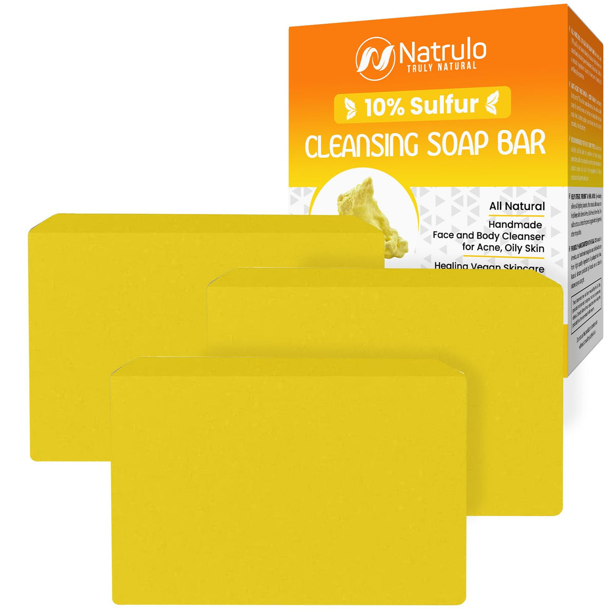 Natrulo sulfur soap front packaging showing natural ingredients and benefits