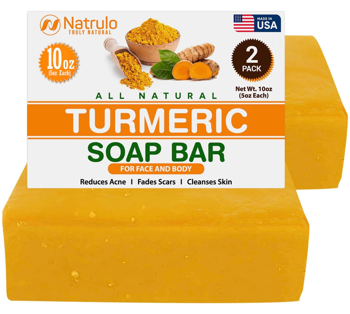 Natrulo turmeric soap front packaging showing brand and natural benefits