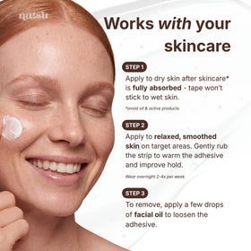Natsu application demo on model illustrating quick peel-and-stick routine