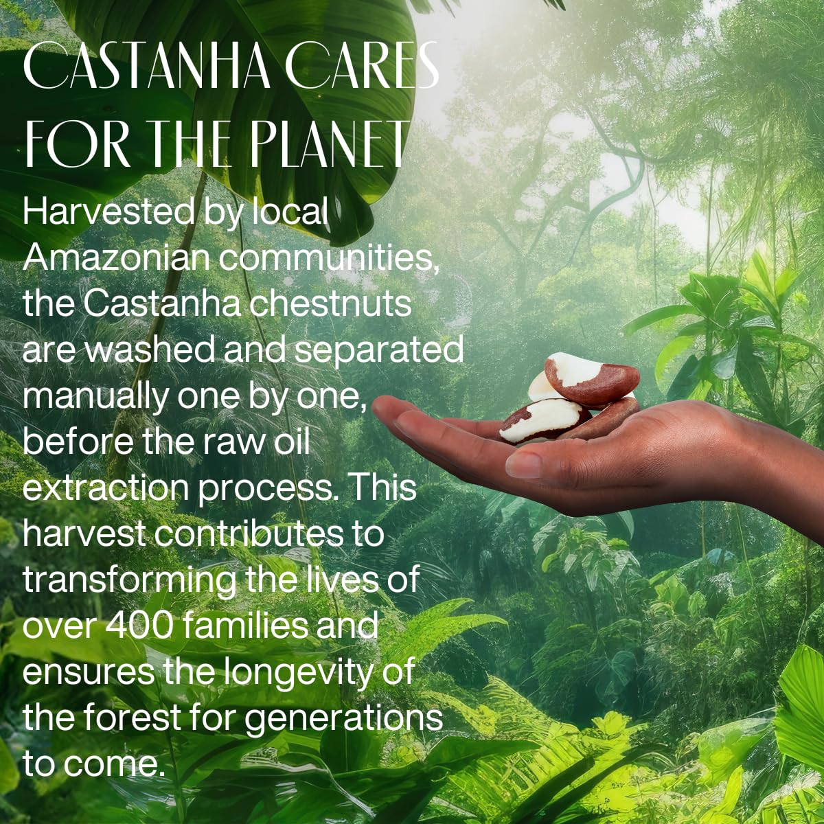 natura applying Castanha cream to hands demonstrating quick absorption and softness