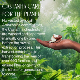 natura applying Castanha cream to hands demonstrating quick absorption and softness