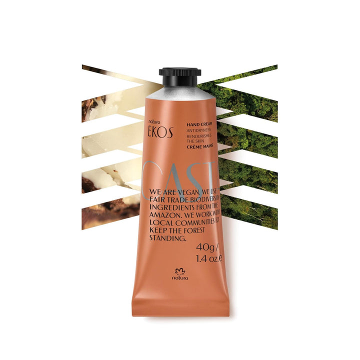 natura Castanha hand cream tube front view showing product branding and compact size