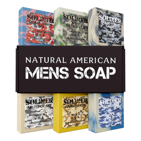 NATURAL AMERICAN front packaging showing six boxed bars and masculine branding benefit: clear product identity