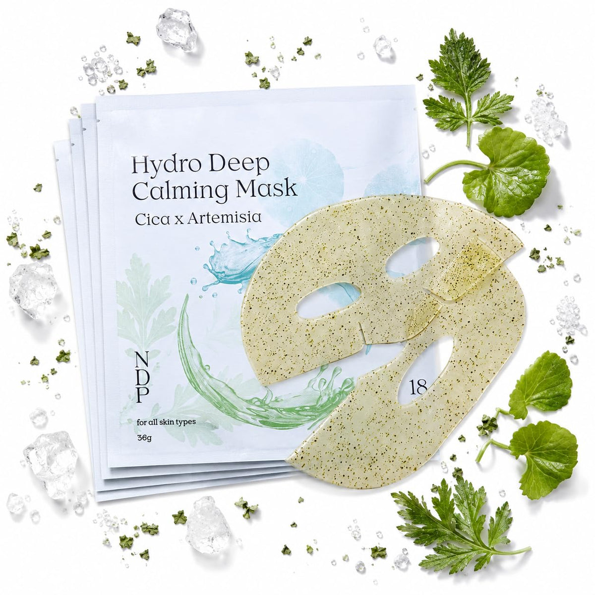 NATURAL DERMA PROJECT front packaging showing cooling mask benefits