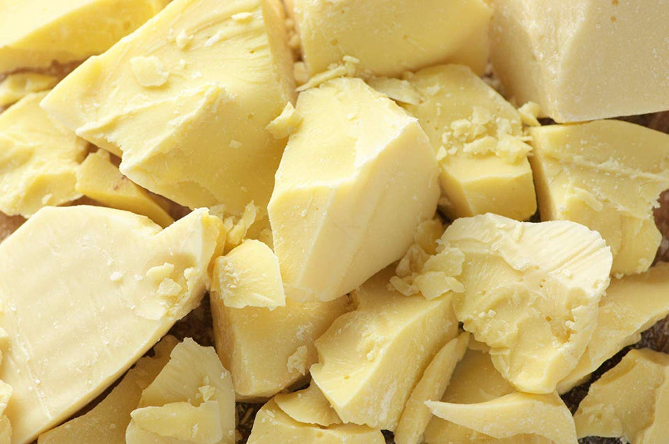 Natural Farms raw cocoa butter front view showing packaging and rich, natural benefits