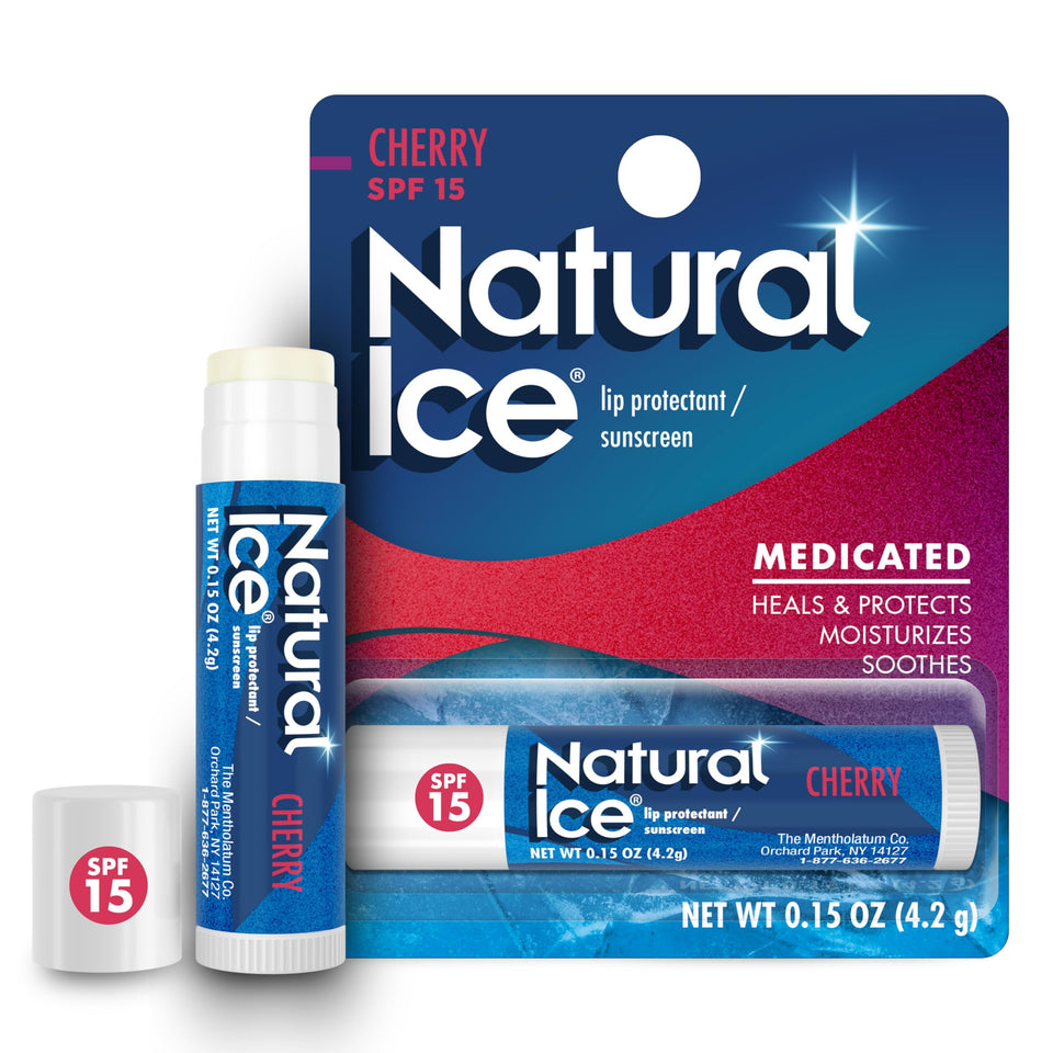 Natural Ice front packaging showing cherry flavor and SPF 15 protection