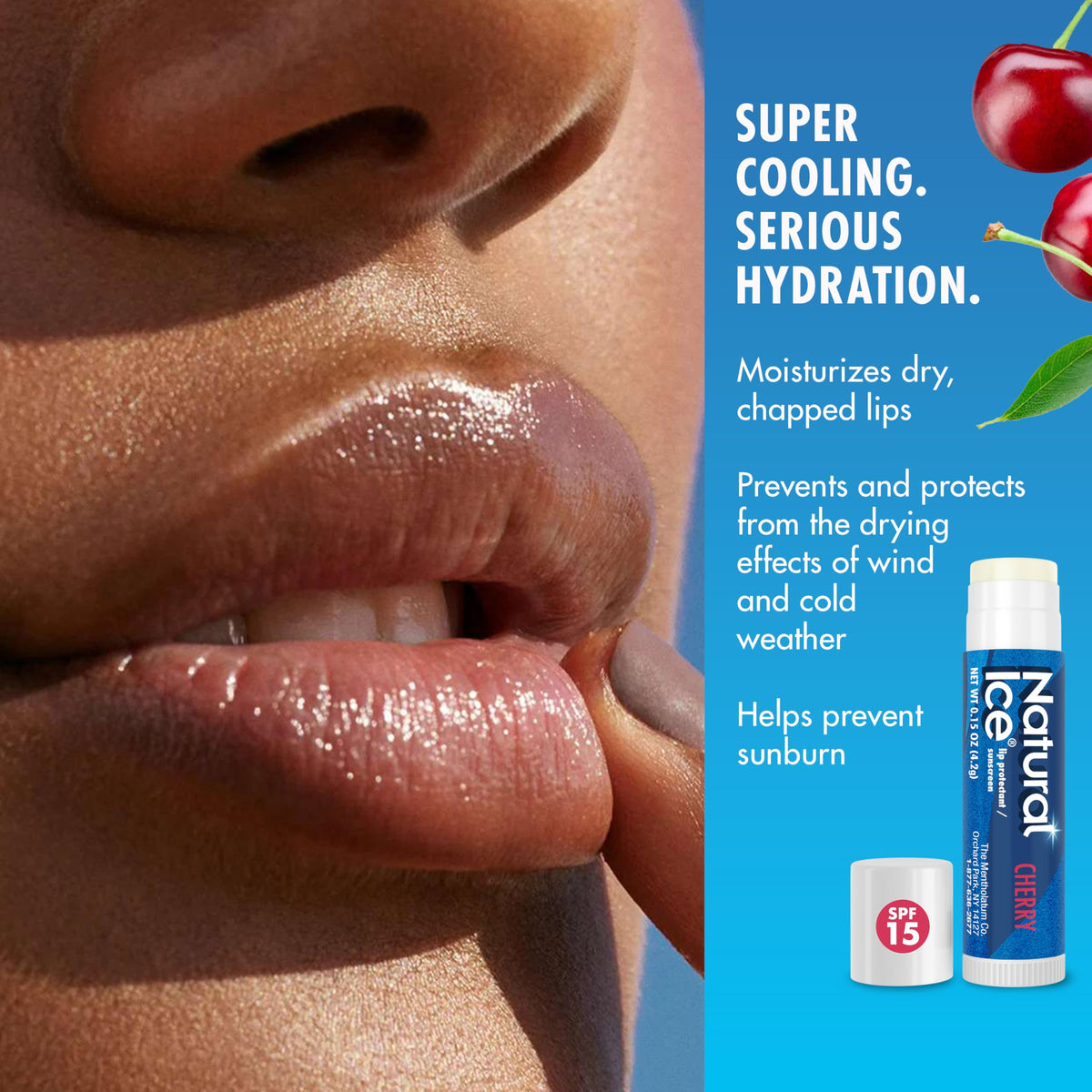Natural Ice open twist-up stick revealing balm tip for easy application
