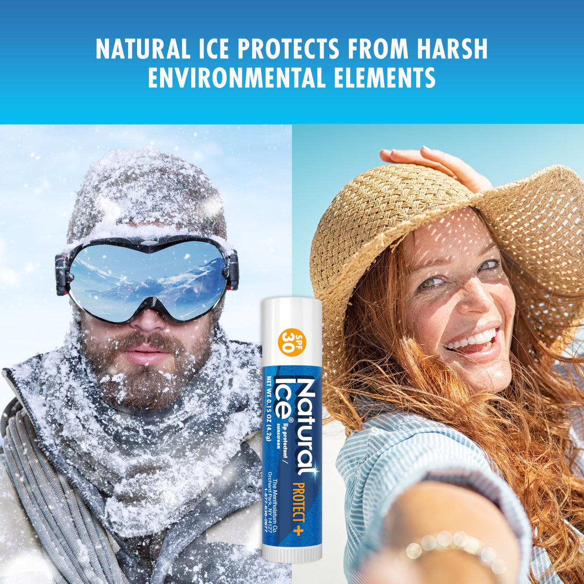 Natural Ice label highlighting SPF 30 and medicated protection benefits