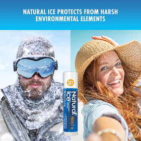 Natural Ice label highlighting SPF 30 and medicated protection benefits