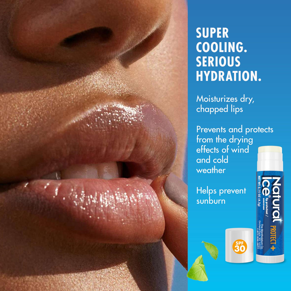 Natural Ice open tube close-up of balm texture and smooth glide benefit