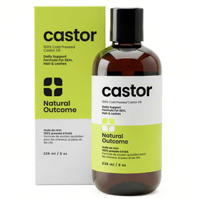 natural outcome castor oil front label showing purity and size benefit