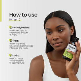natural outcome castor oil next to common items showing true 8 oz scale