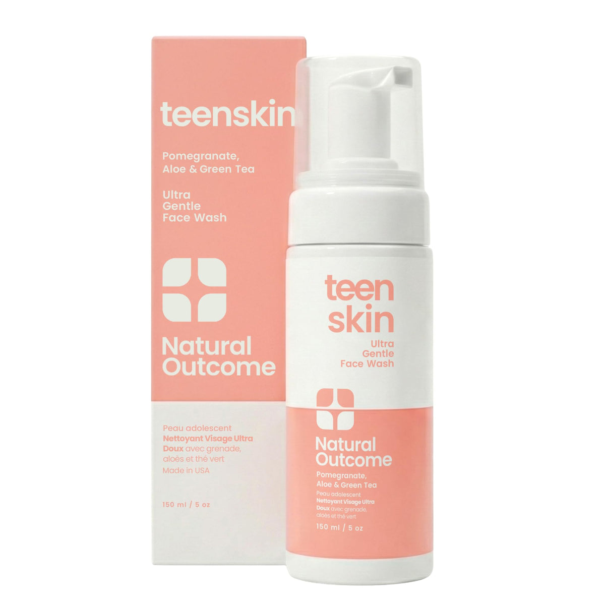 natural outcome front packaging 5oz showing gentle teen face wash