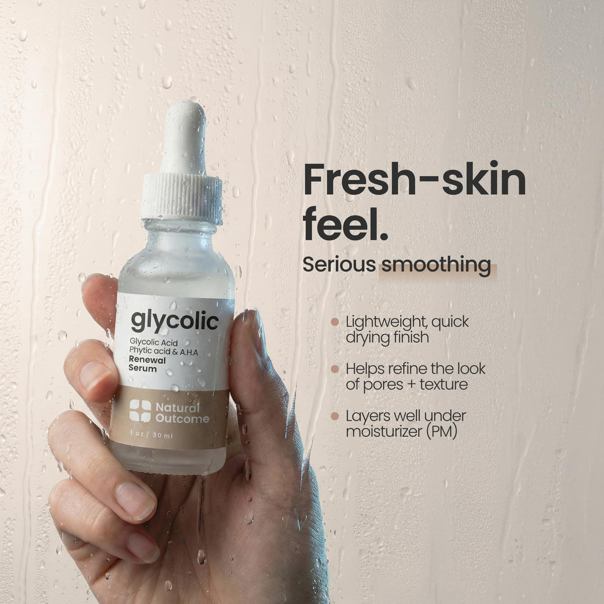 natural outcome ingredient label highlighting glycolic and phytic acids benefit