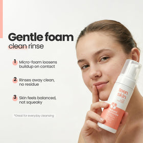 natural outcome teen washing face in bathroom promoting daily routine