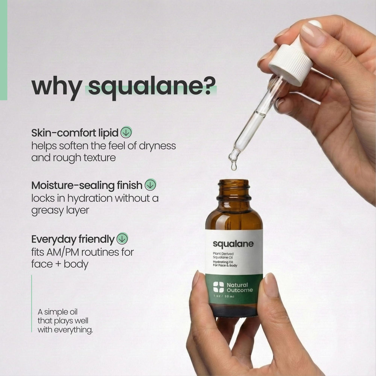 natural outcome 1 oz bottle held in hand to show scale and portable convenience