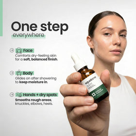 natural outcome squalane oil spread on skin demonstrating fast absorption and glow