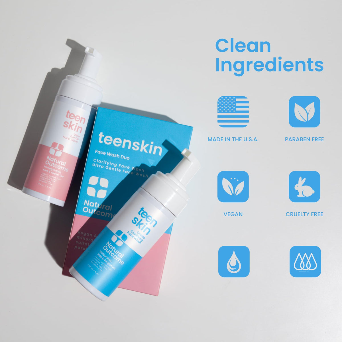 natural outcome teens using wash in mirror showing easy daily routine and quick cleansing benefit