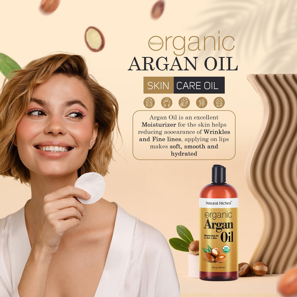 Applying Natural Riches argan oil to the face for hydration and lightweight finish