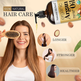 Natural Riches applying argan oil to hair ends to reduce frizz and add shine