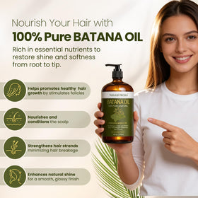 Natural Riches oil dispensing from nozzle showing easy application benefit