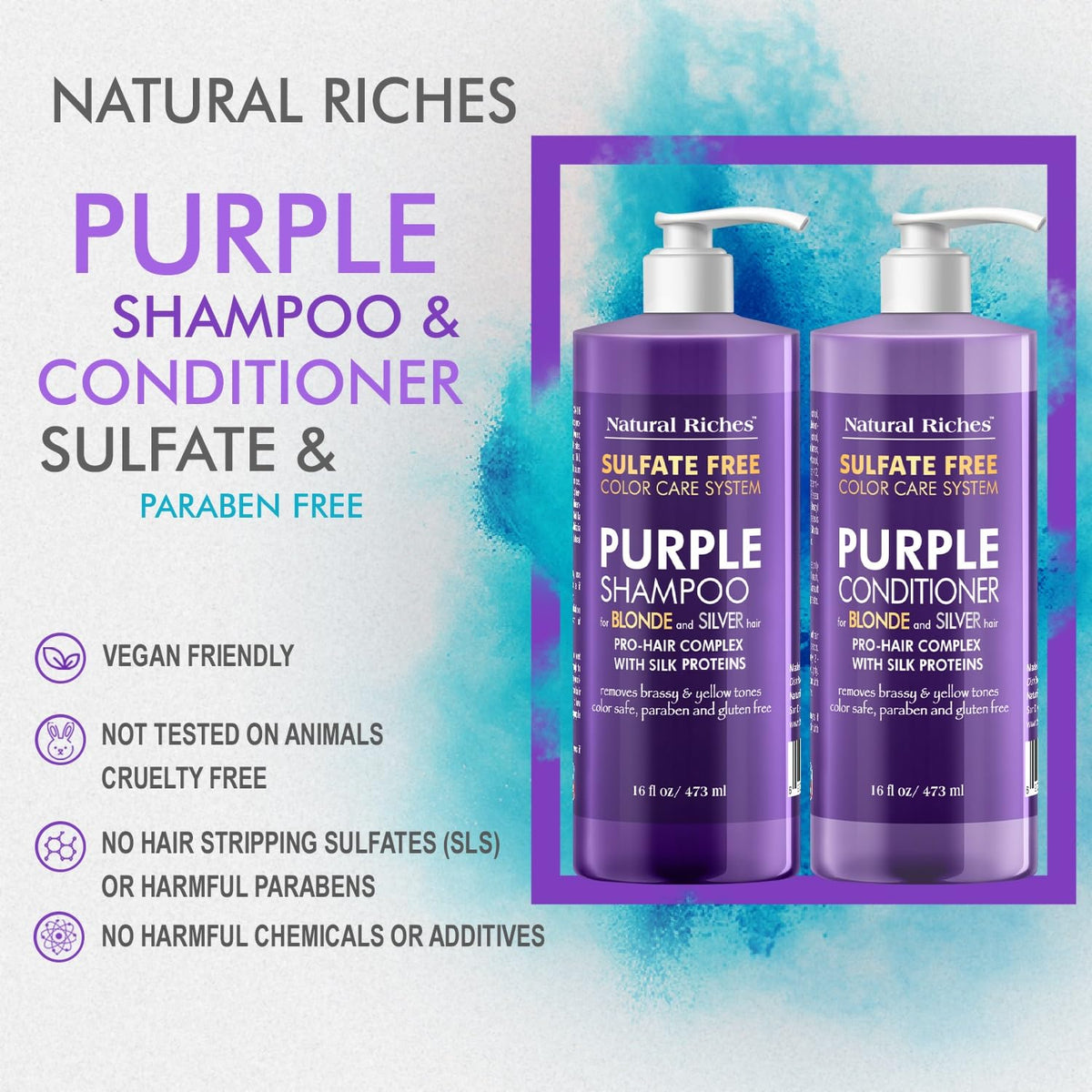 Natural Riches before and after hair shot demonstrating reduced brassiness and cooler tones