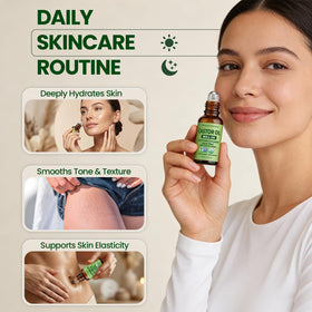 Natural Riches roll-on being dispensed onto scalp for targeted nourishment and easier use