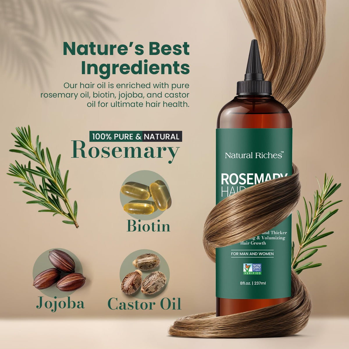 Natural Riches dispensing a drop showing concentrated formula benefit