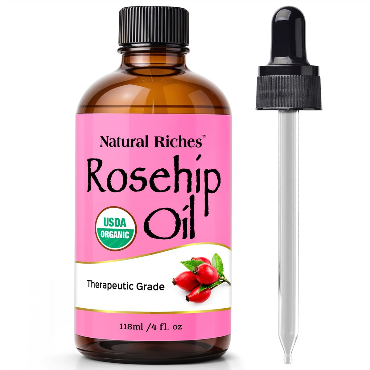 Natural Riches front bottle 4 oz showing label and packaging benefits
