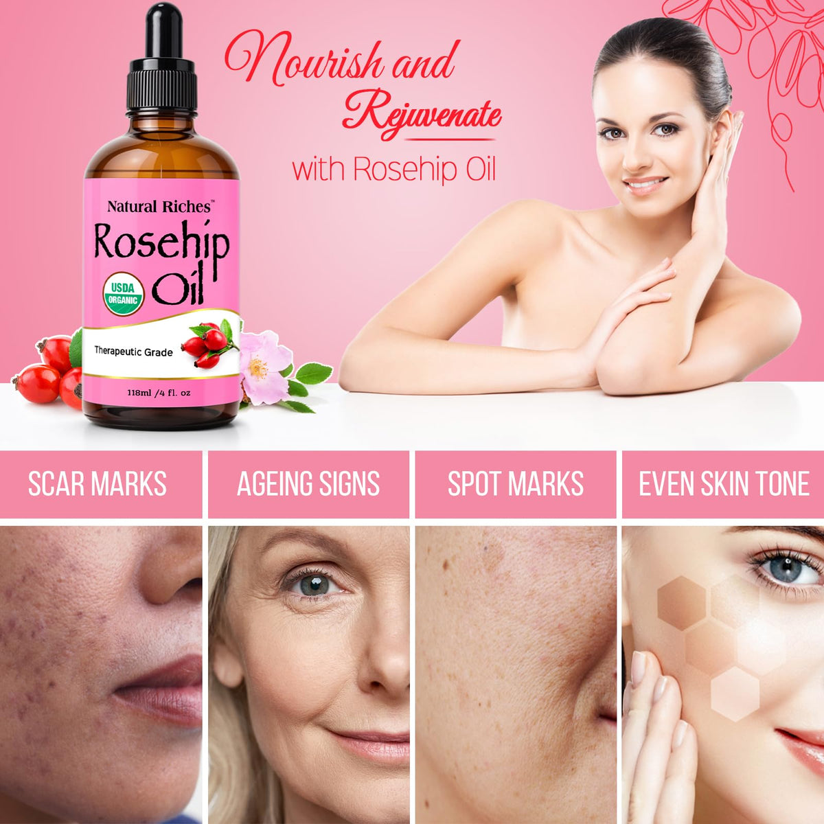 Natural Riches applied to hair ends to reduce frizz and add shine